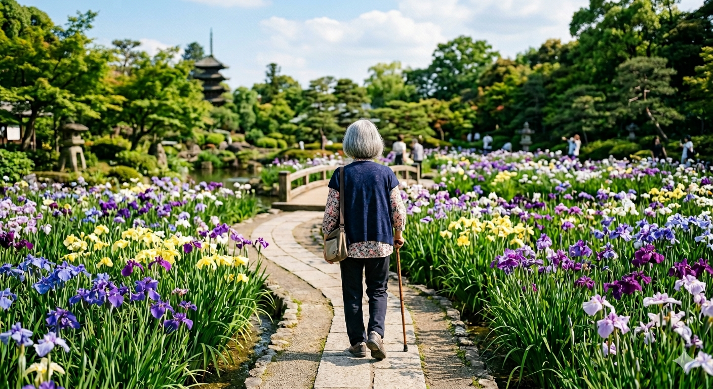 徳武産業の靴を履いて散歩するイメージ写真